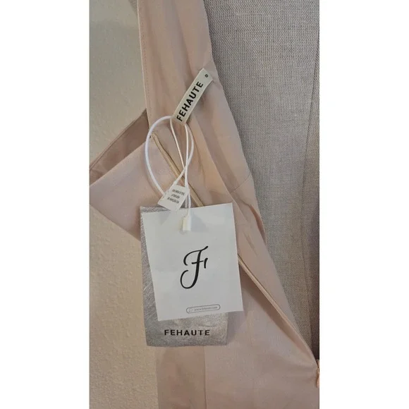 FEHAUTE Light Pink Satin V-Neck Sleeveless Maxi Dress with Side Slit Size 8
